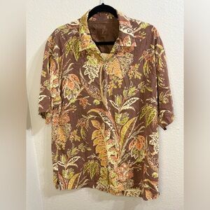 Tommy Bahama 100% Silk Floral Button‎ Up Hawaiian Shirt Vacation Aloha Camp